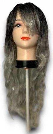 Peruka damska wysokiej jakości - czarno-szara 70 cm